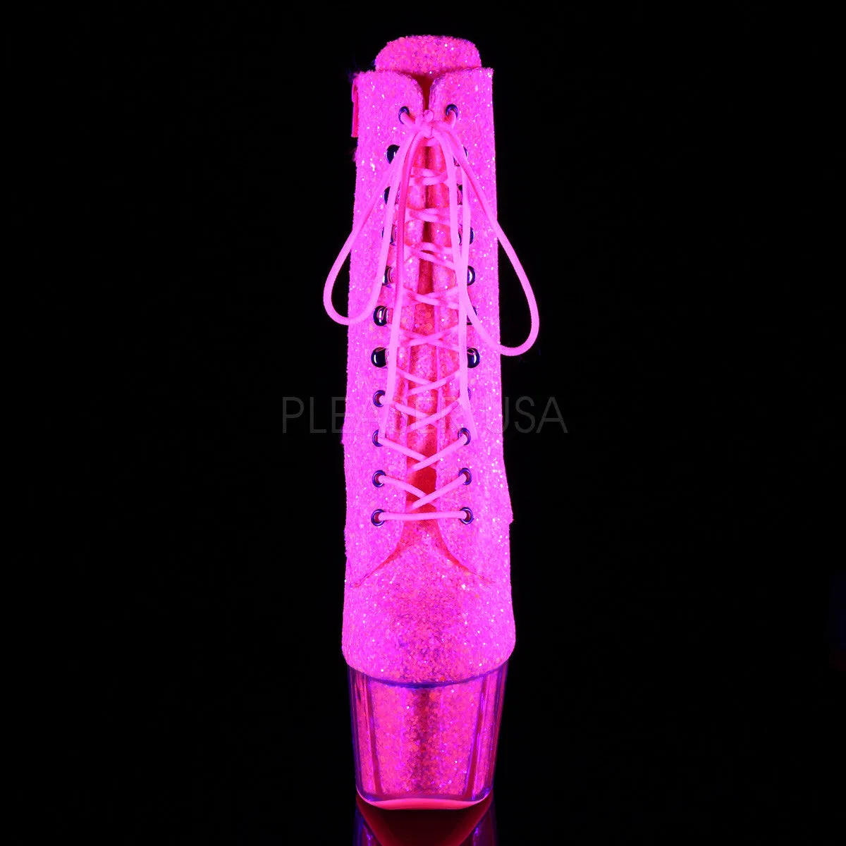 Adore 1020G Neon Pink Glitter Ankle Boot 7" Platform Heel