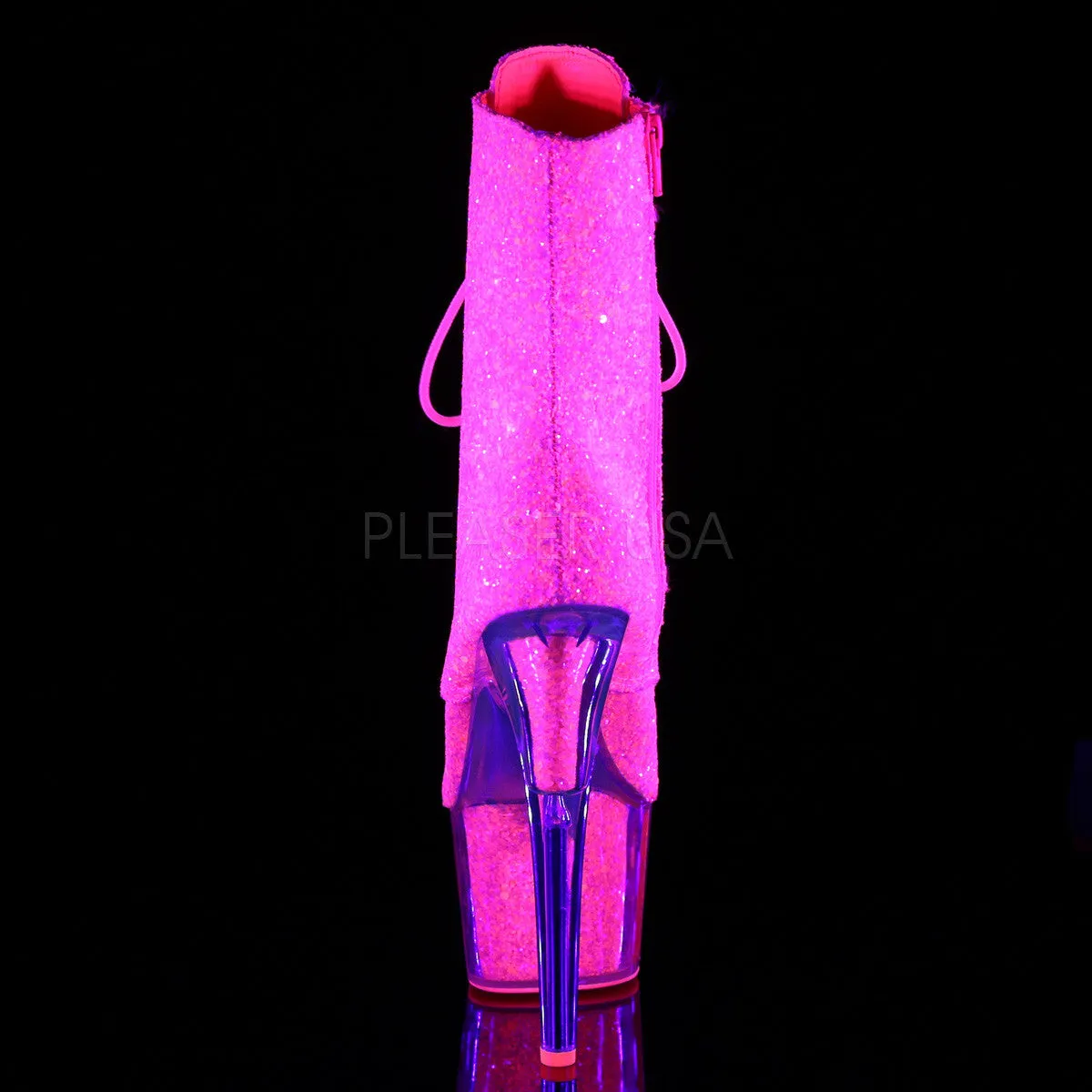 Adore 1020G Neon Pink Glitter Ankle Boot 7" Platform Heel