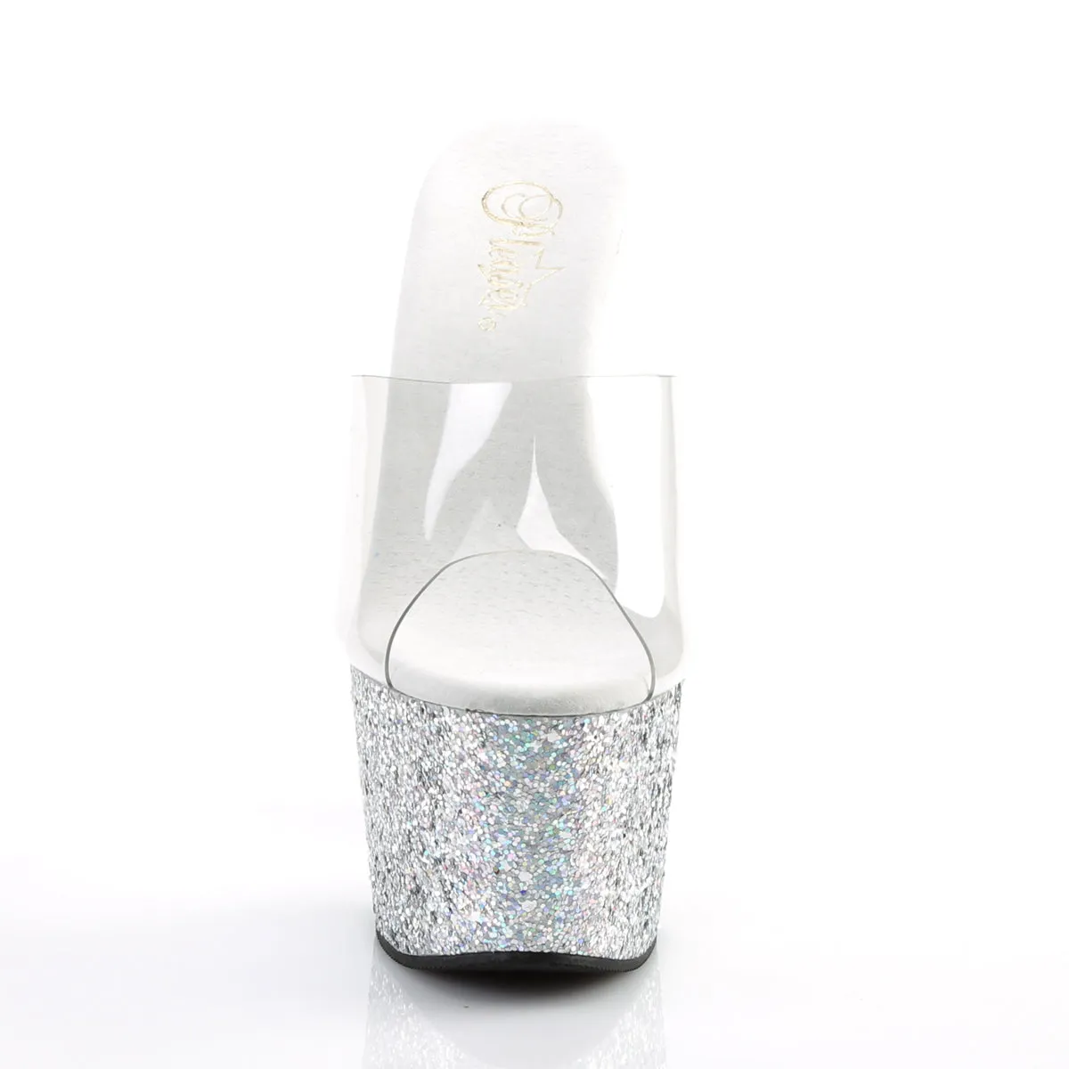 Adore 701LG Silver Hologram Glitter Platform 7" Heels Slip On Sandals- Direct