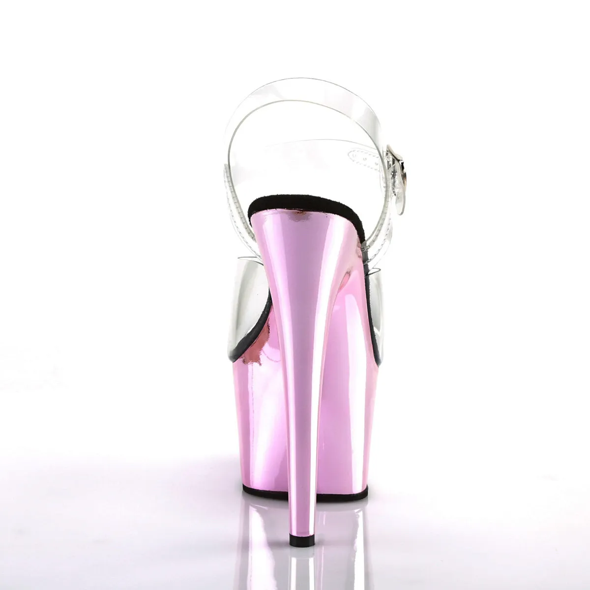 Adore 708 Clear Upper Ankle Strap 7" Heel Pink Chrome Platform Shoes -Direct