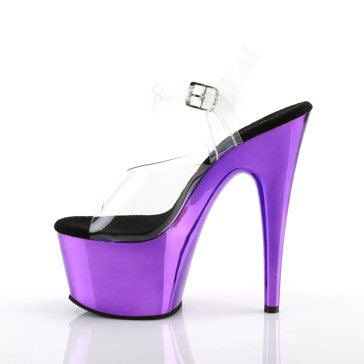 Adore 708 Clear Upper Ankle Strap 7" Heel Purple Chrome Platform Shoes -Direct