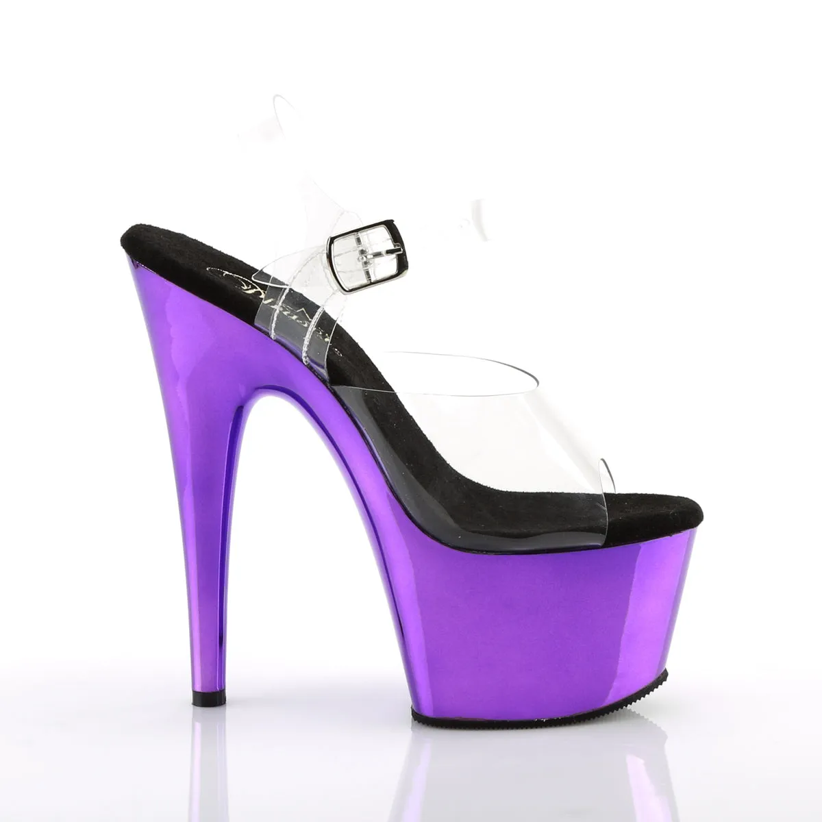 Adore 708 Clear Upper Ankle Strap 7" Heel Purple Chrome Platform Shoes -Direct