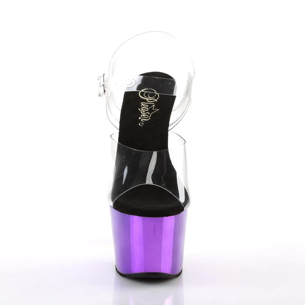 Adore 708 Clear Upper Ankle Strap 7" Heel Purple Chrome Platform Shoes -Direct