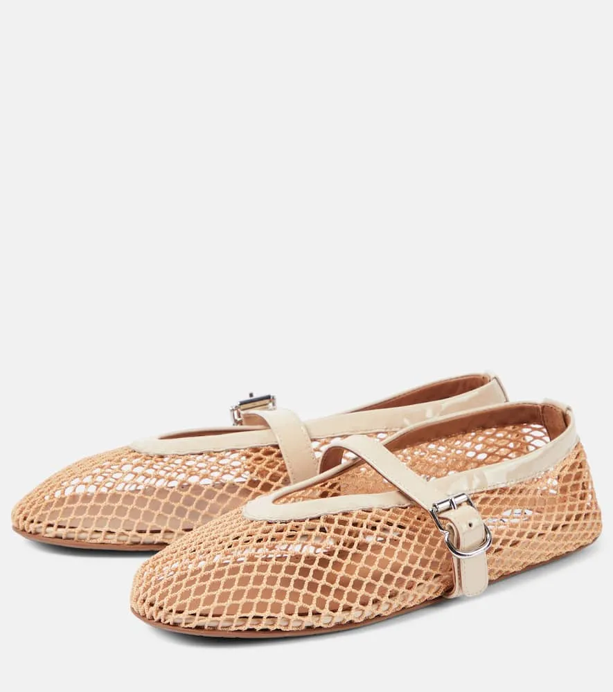 Alaia Leather-trimmed fishnet ballet flats