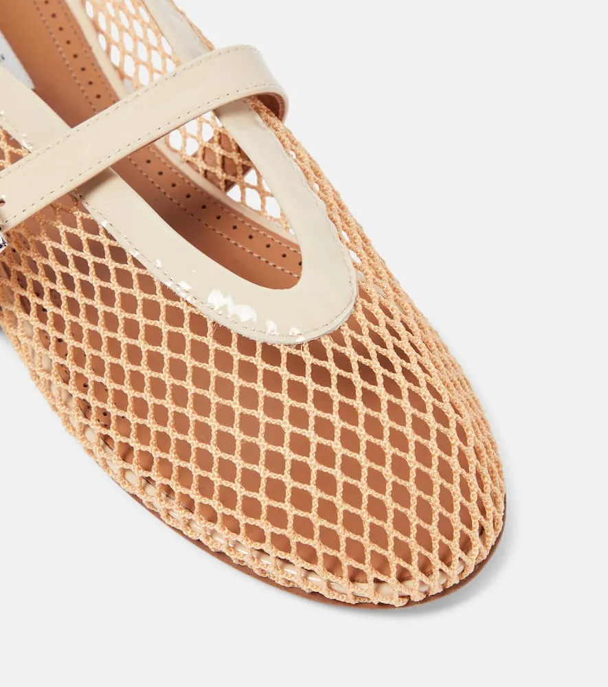 Alaia Leather-trimmed fishnet ballet flats