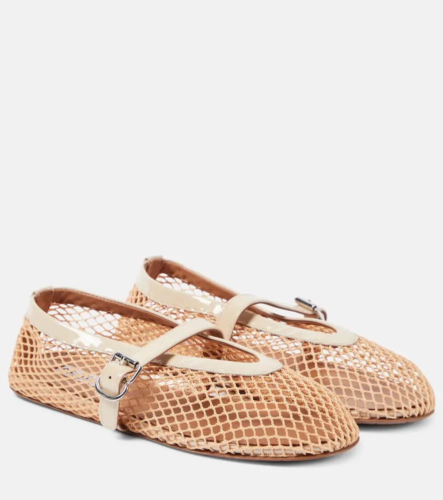 Alaia Leather-trimmed fishnet ballet flats
