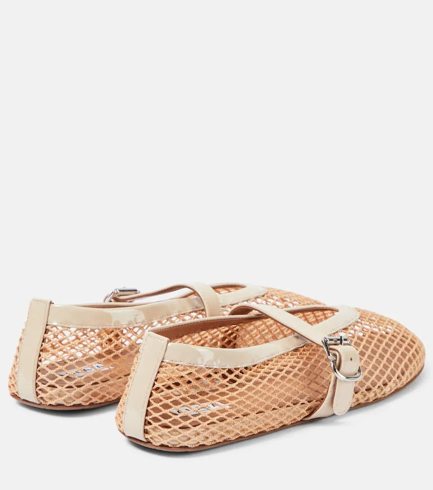 Alaia Leather-trimmed fishnet ballet flats