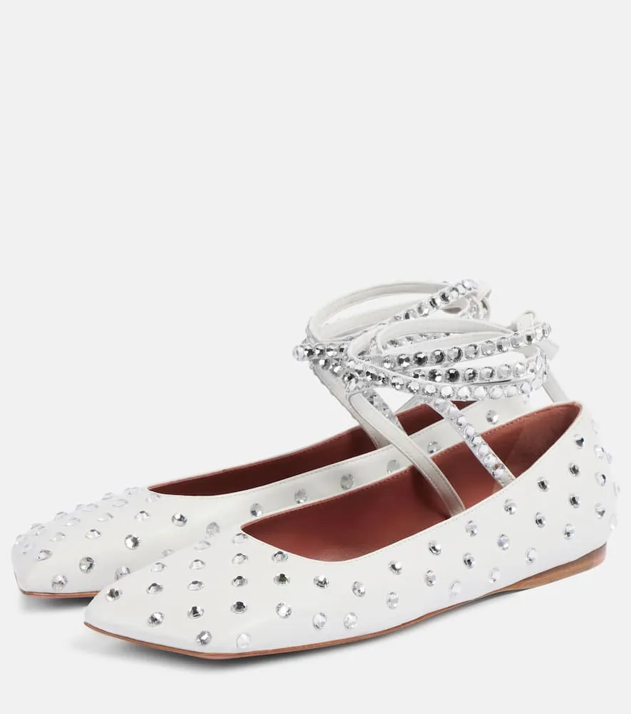 Amina Muaddi Ane crystal-embellished leather flats