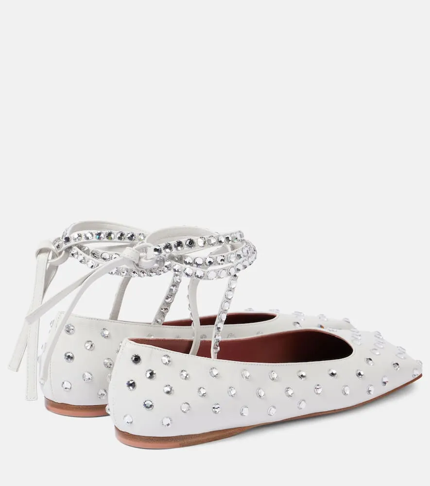 Amina Muaddi Ane crystal-embellished leather flats