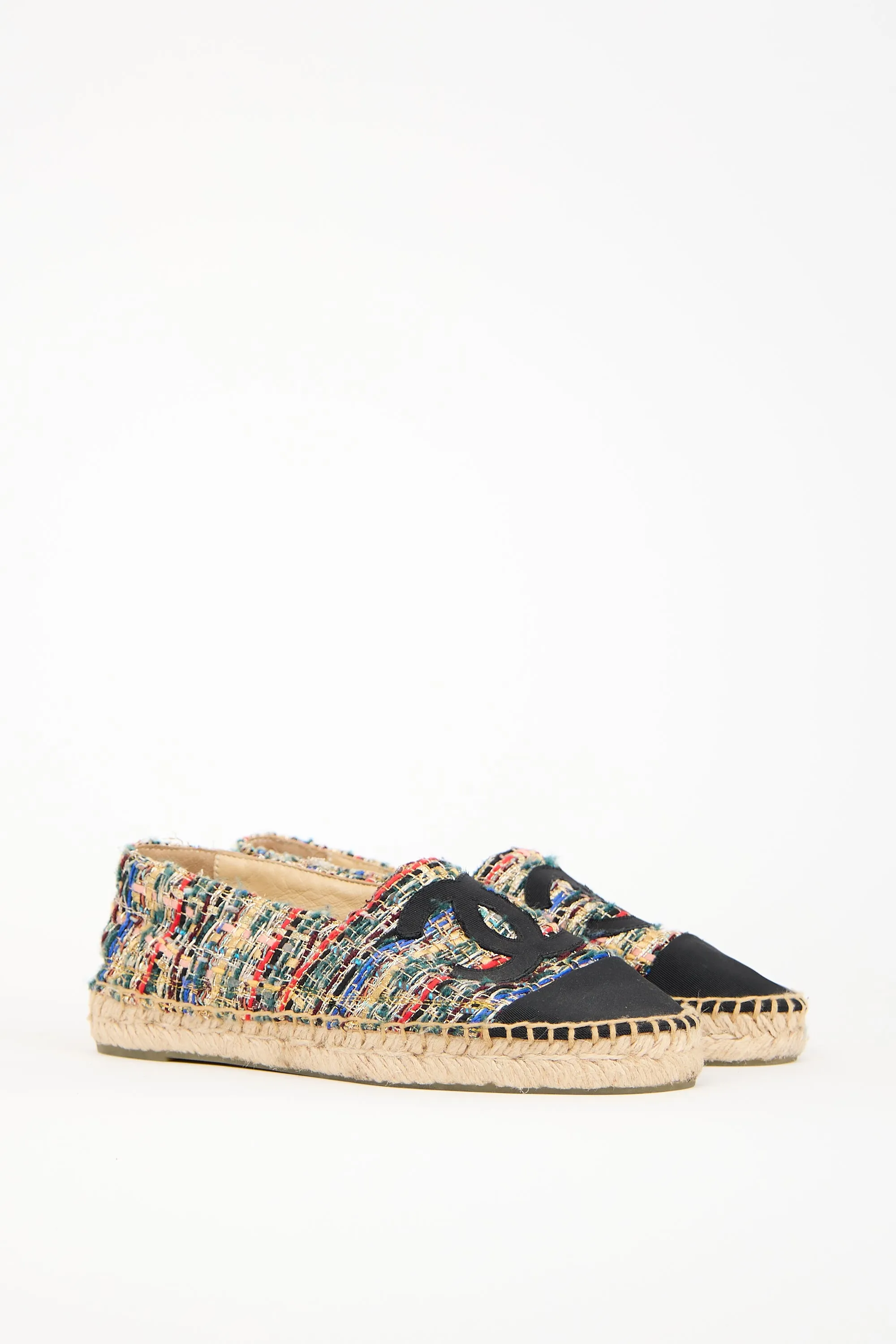 Black & Multicolour Tweed CC Espadrille Flat