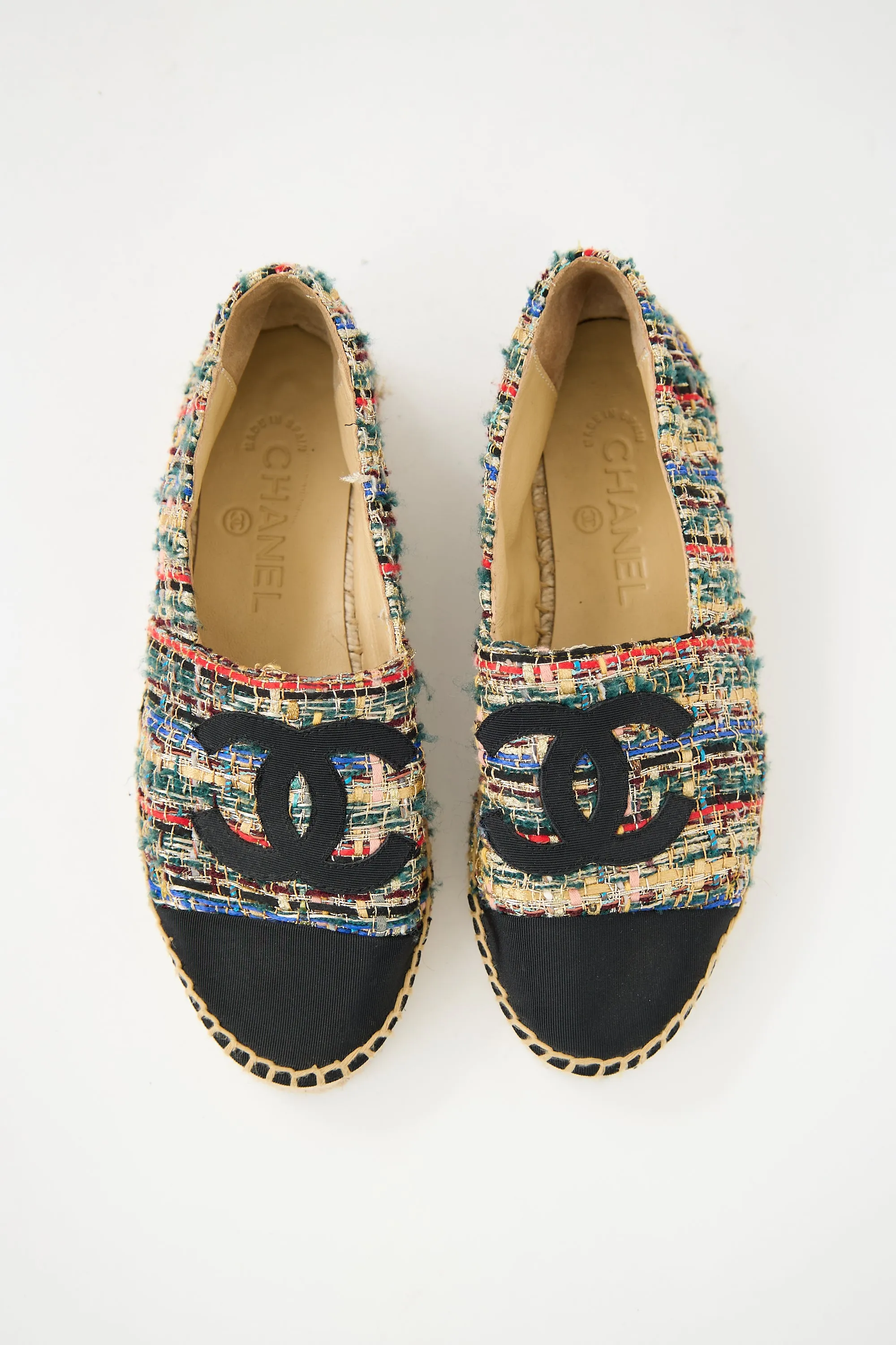 Black & Multicolour Tweed CC Espadrille Flat