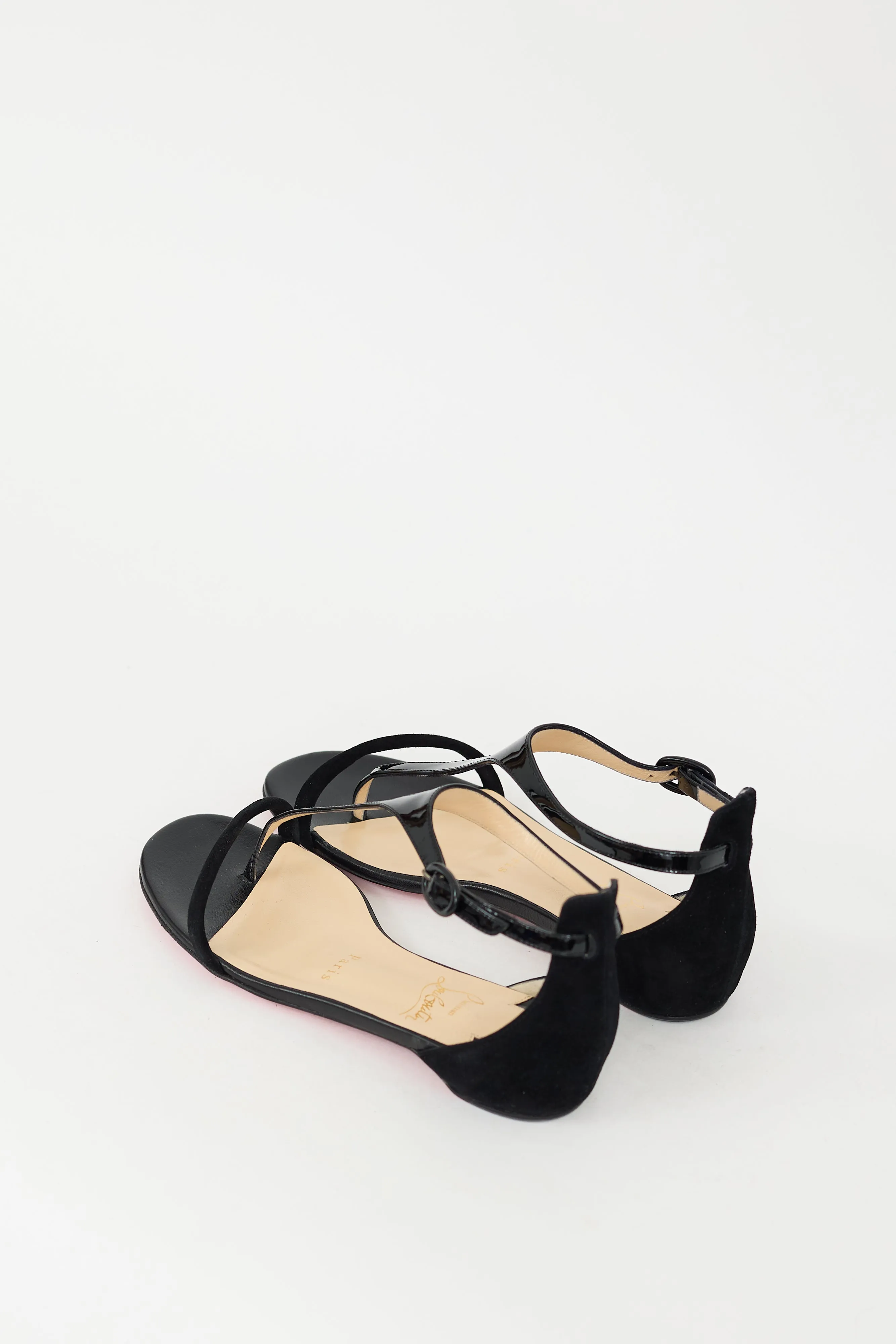 Black Patent Leather & Suede Athena Sandal