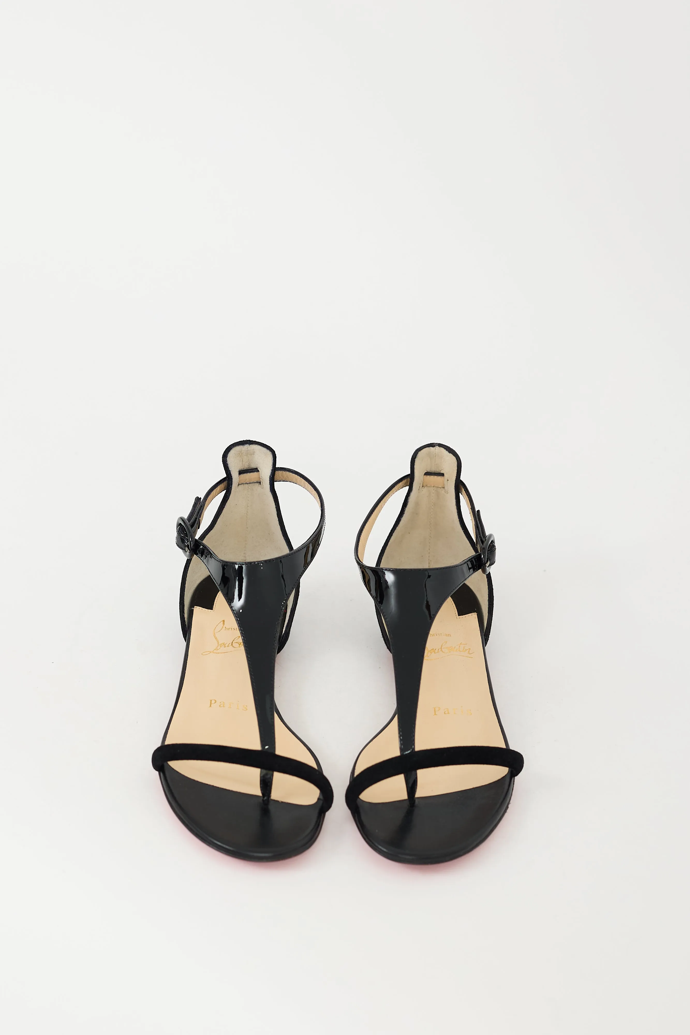 Black Patent Leather & Suede Athena Sandal