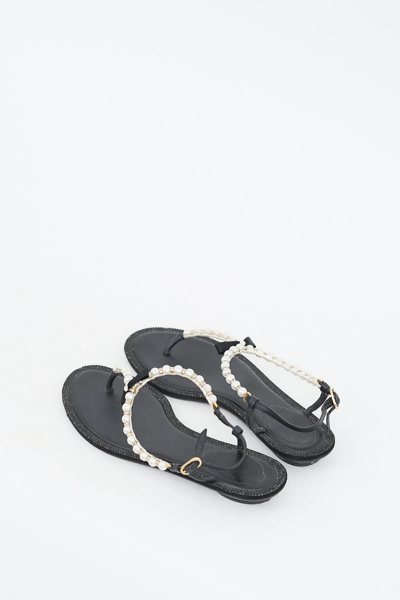 Black Pearl & Crystal Embellished Sandal