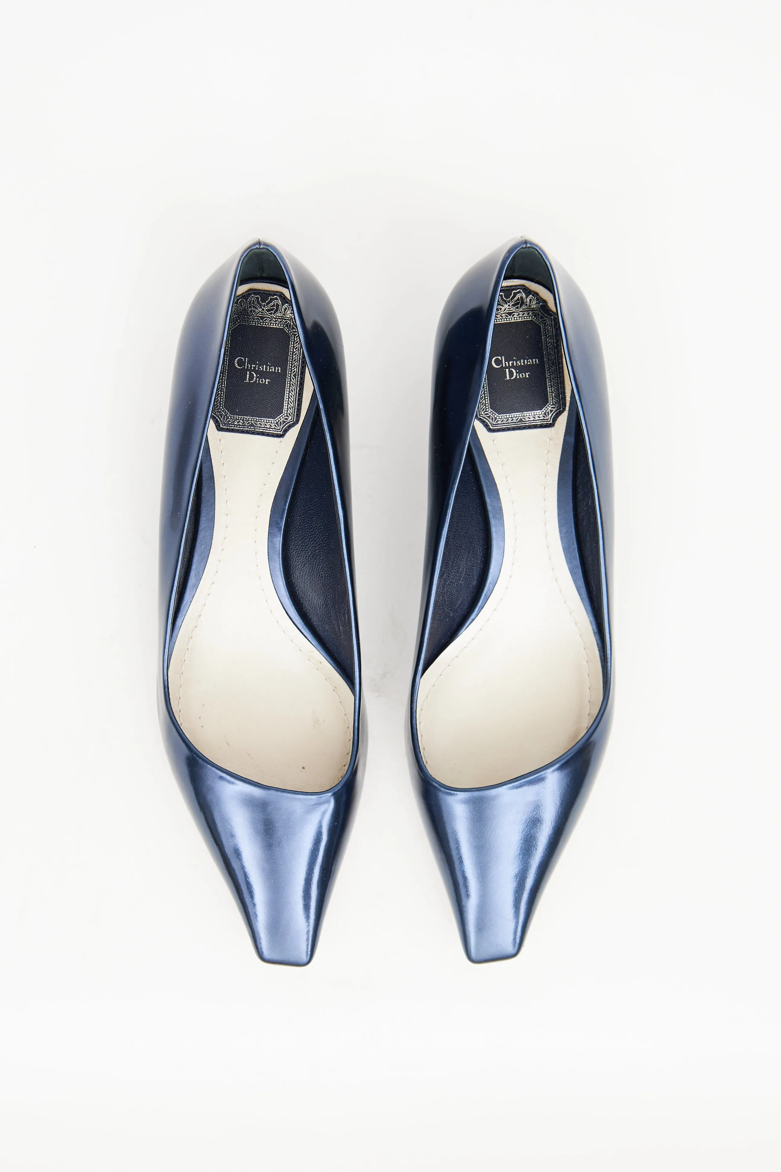 Blue Leather Metallic Flat