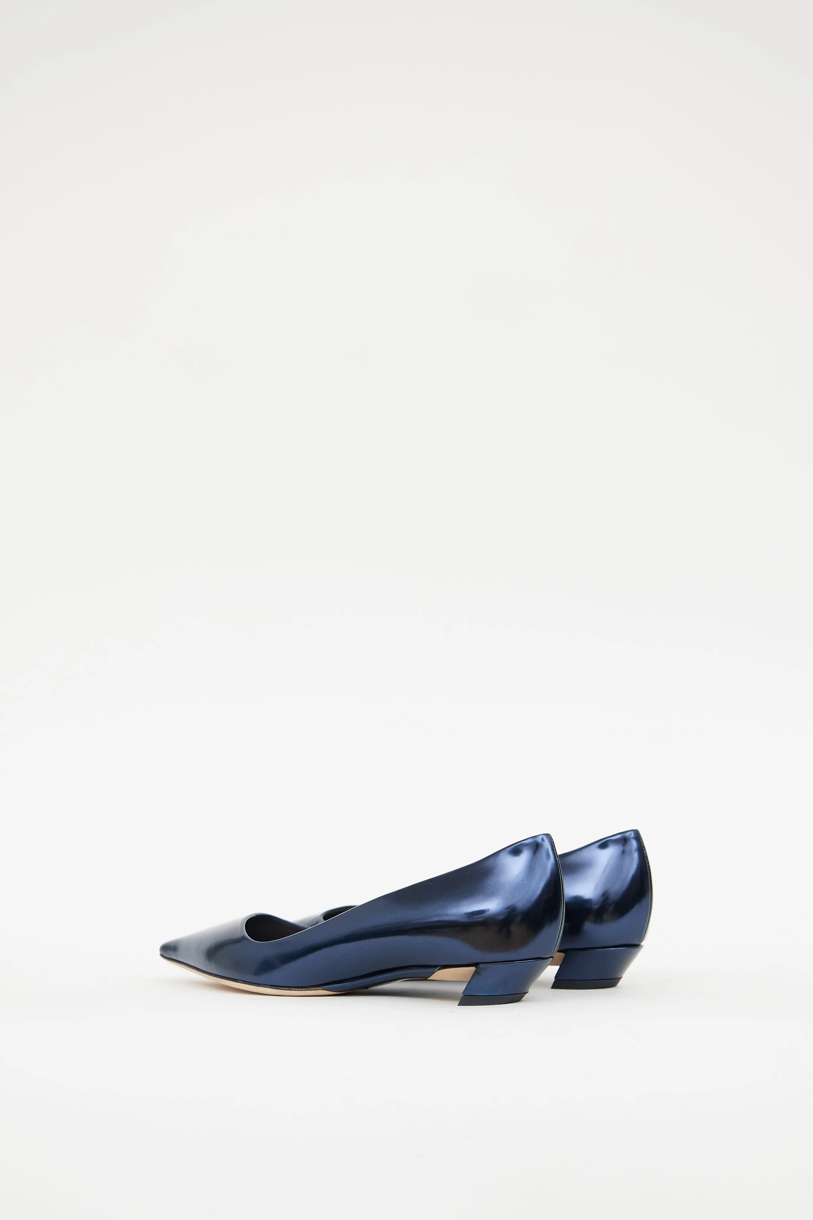 Blue Leather Metallic Flat