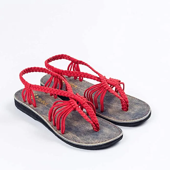 Boho Navy Blue Handwoven Braided Flat Sandals