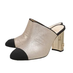 Chanel Bicolor CC Cap toe Glitter Mules With Block Heels 38