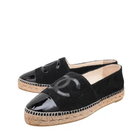 Chanel Black CC Cap Toe Metallic Fabric Espadrille 42