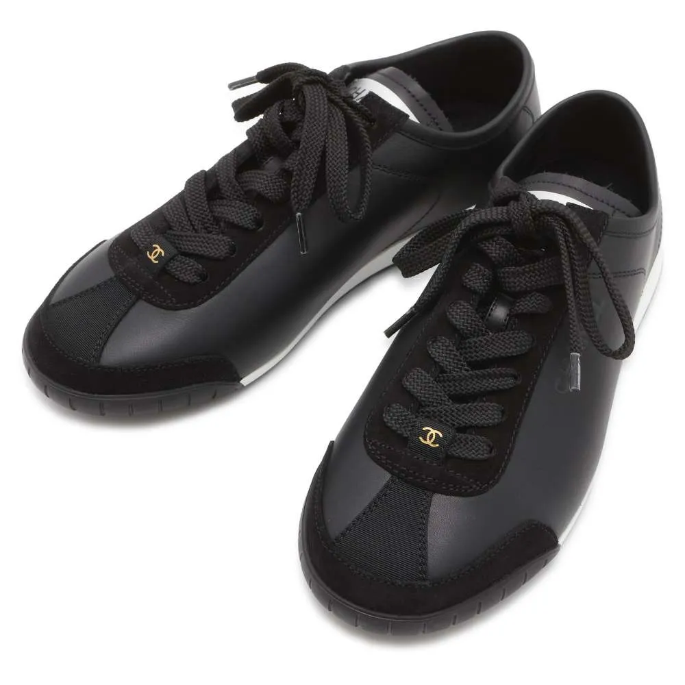 CHANEL CC Logo Sneakers Black G45714 Calf Leather suede Size 36