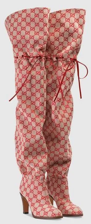 GG Canvas Over-the-Knee Boots, Red/Beige