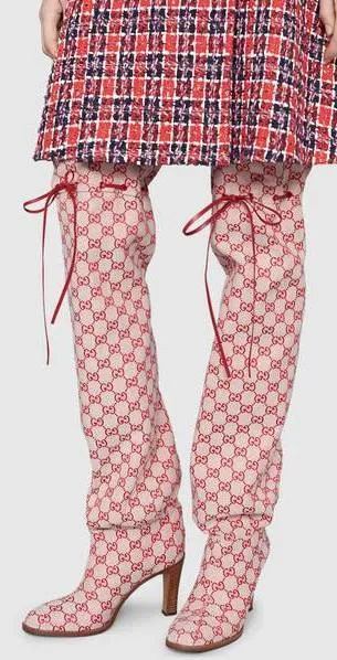 GG Canvas Over-the-Knee Boots, Red/Beige