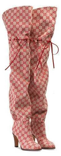 GG Canvas Over-the-Knee Boots, Red/Beige