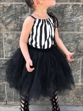 Girls Striped Spaghetti Strap Blouse And Black Tutu Skirt Set