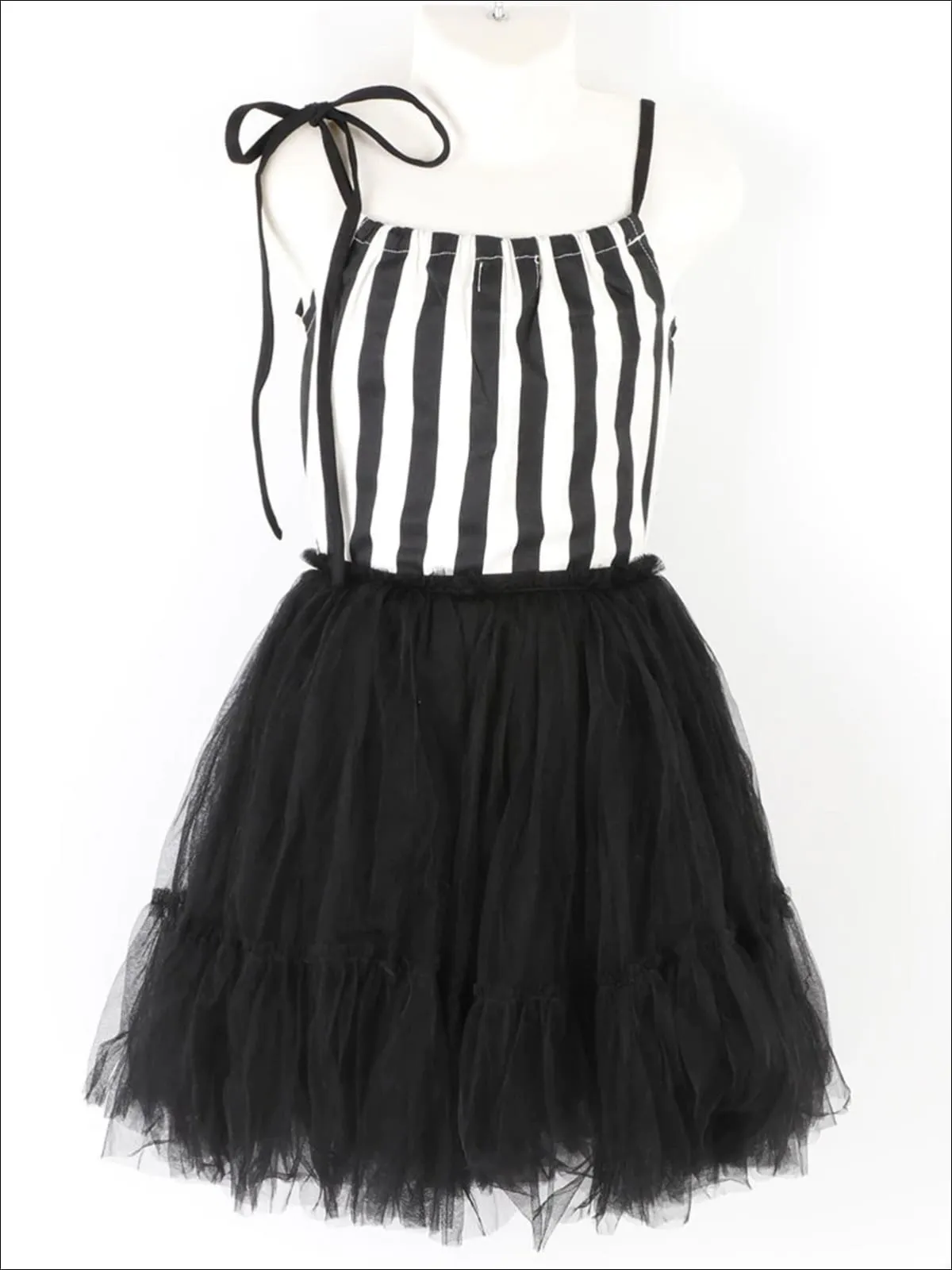 Girls Striped Spaghetti Strap Blouse And Black Tutu Skirt Set