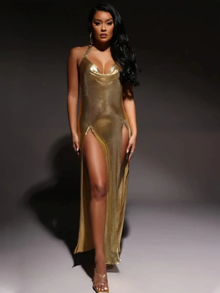 Gold Chainmail Halter Dress