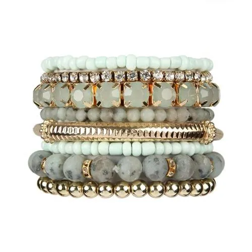 Light Mint Stackable Beads Bracelet Set