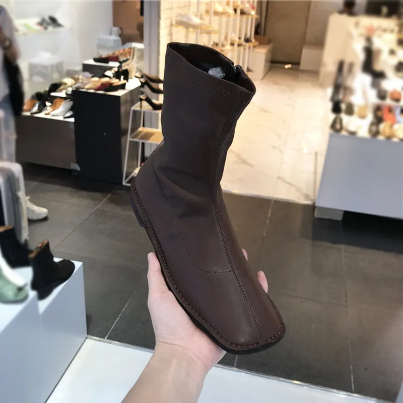 LUXE SEVEN DESIGN SOFT LEATHER ANKLE BOOTS
