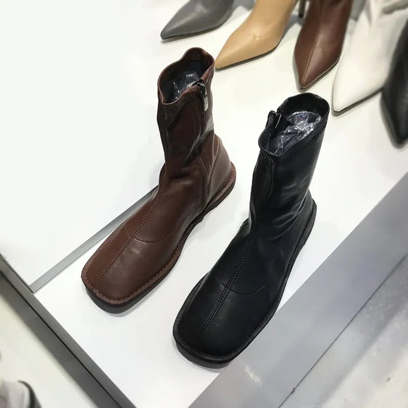 LUXE SEVEN DESIGN SOFT LEATHER ANKLE BOOTS
