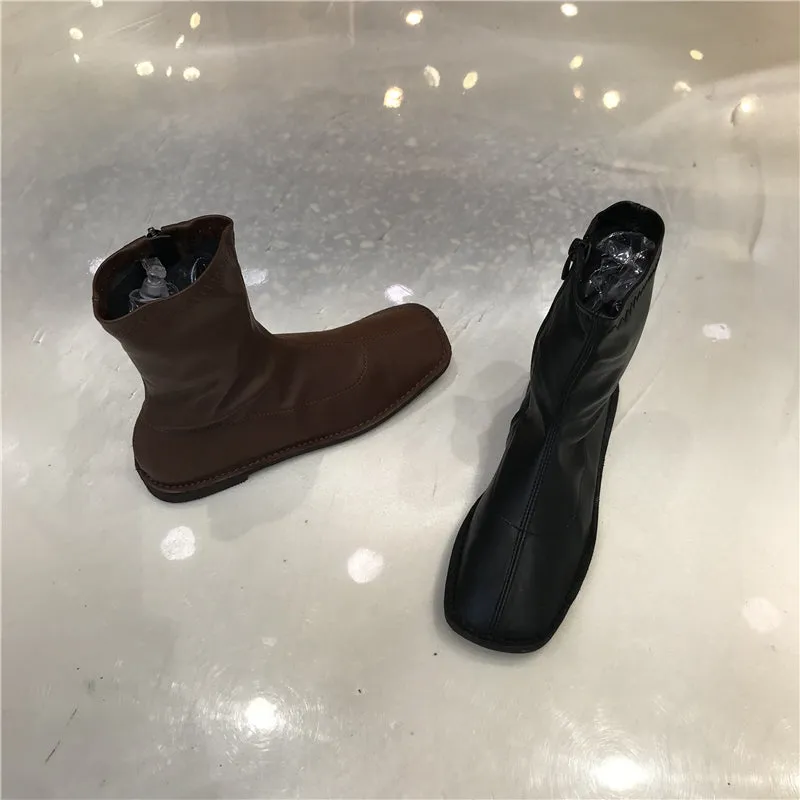 LUXE SEVEN DESIGN SOFT LEATHER ANKLE BOOTS