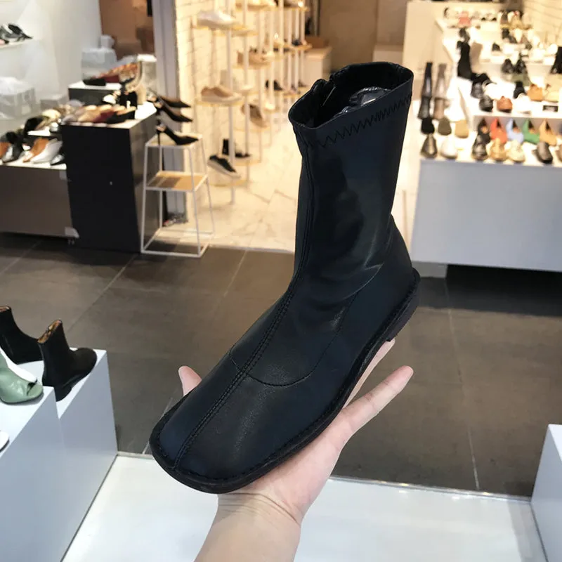 LUXE SEVEN DESIGN SOFT LEATHER ANKLE BOOTS