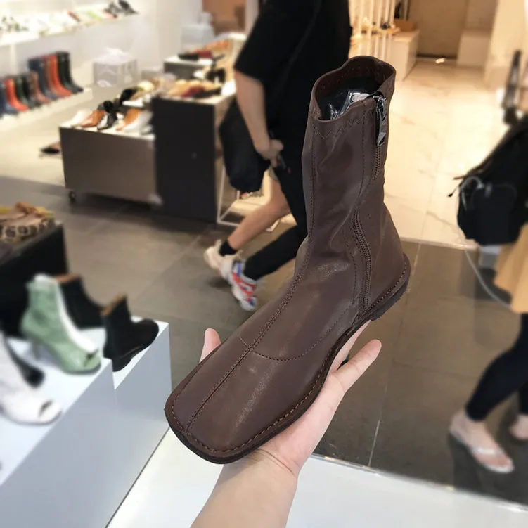 LUXE SEVEN DESIGN SOFT LEATHER ANKLE BOOTS