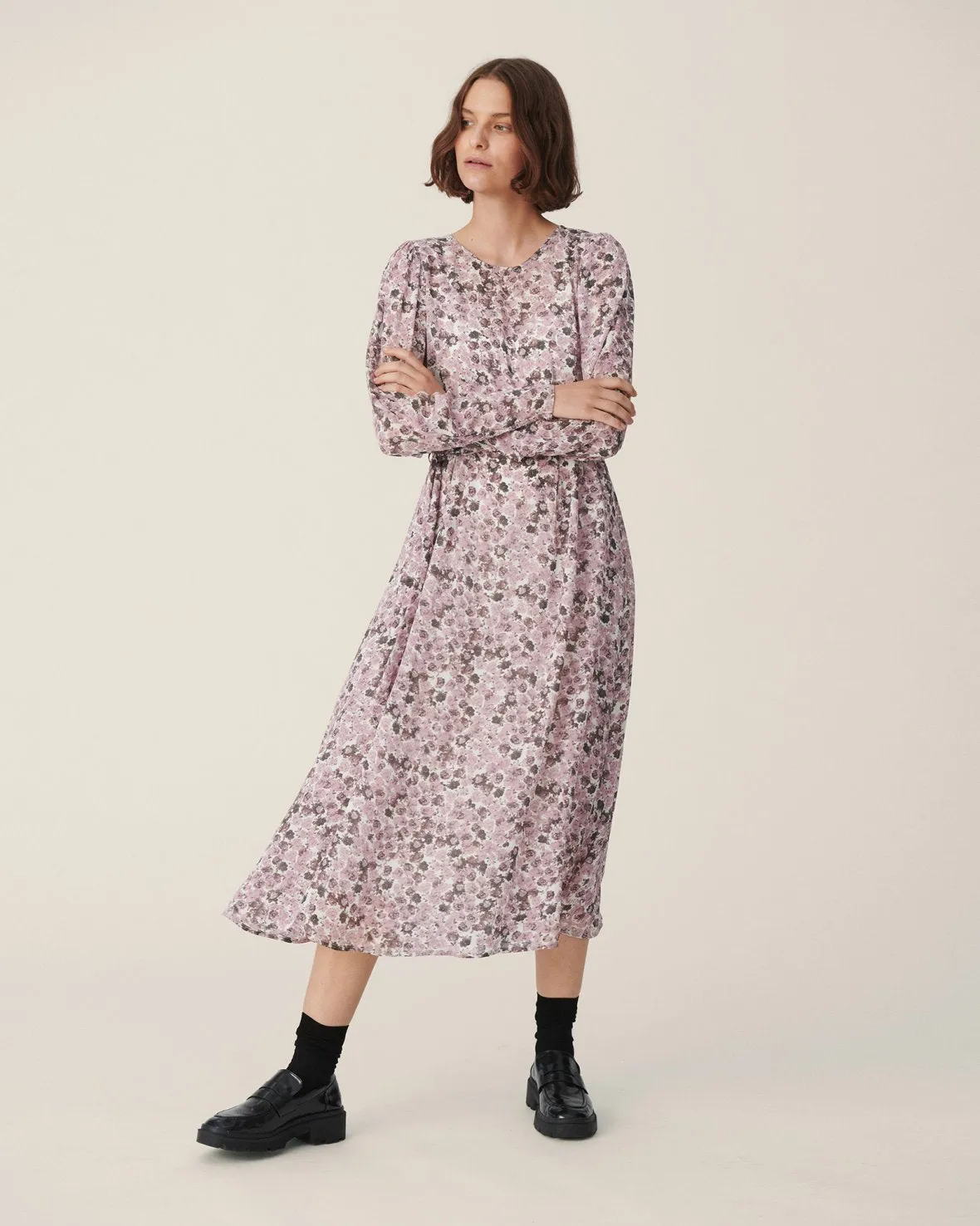 Madia Rikkelie LS Dress AOP - Egret Flowers