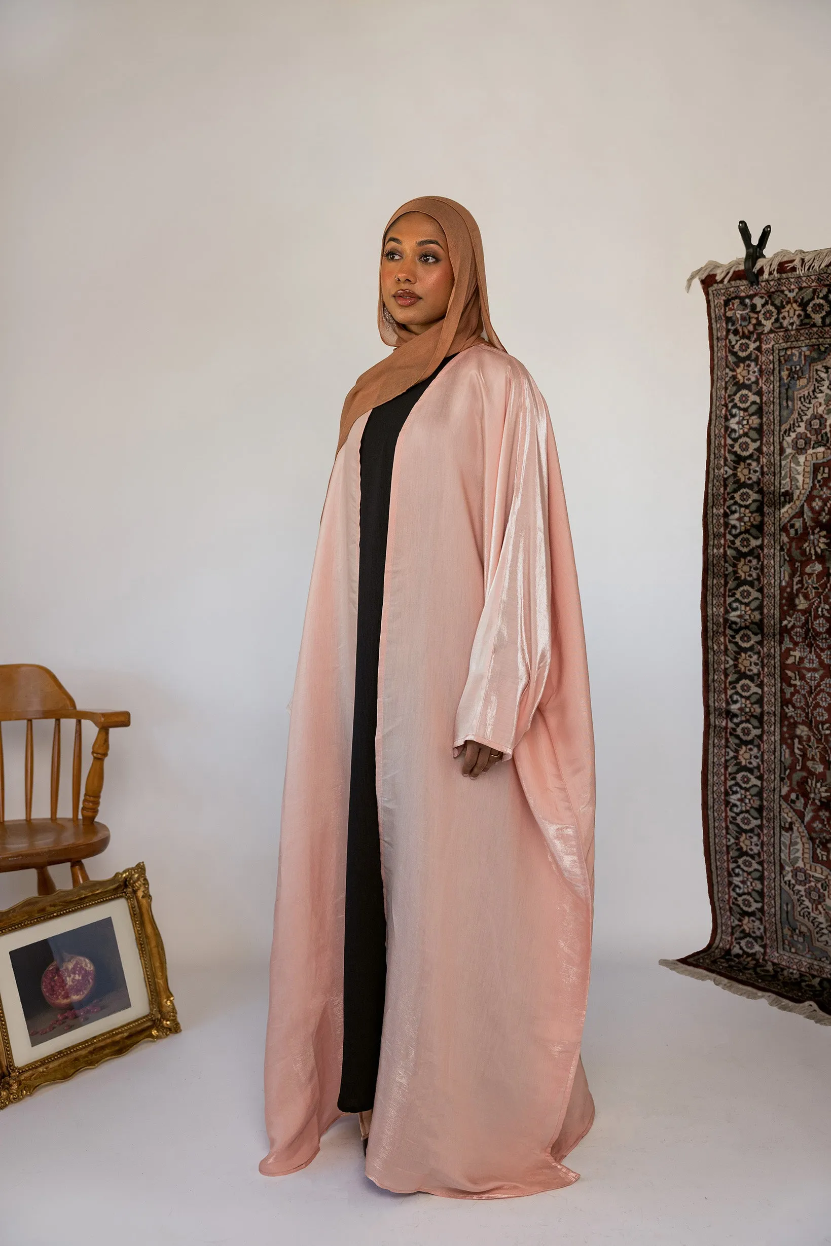 metallic pink abaya