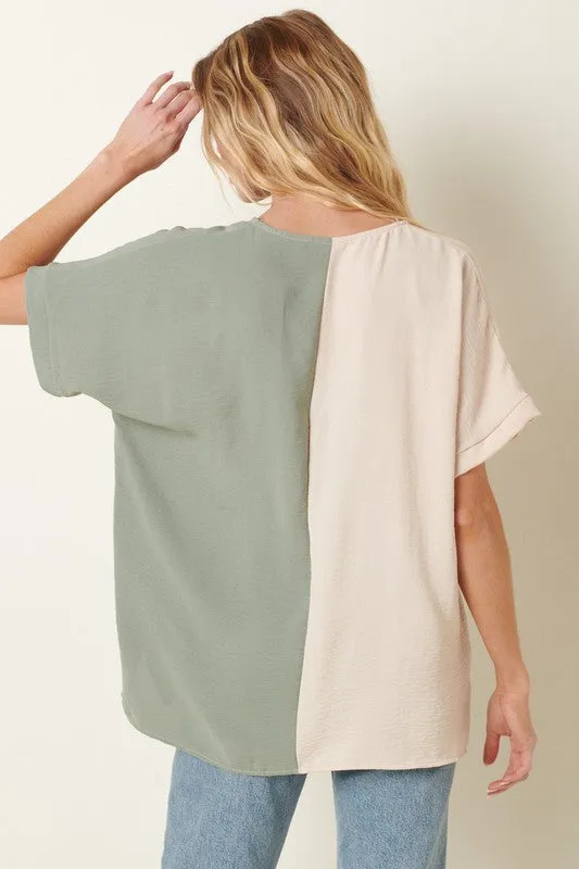 Oatmeal Color Block Blouse