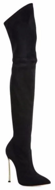 Over-The-Knee Suede Pearly Blade-Heel Boots