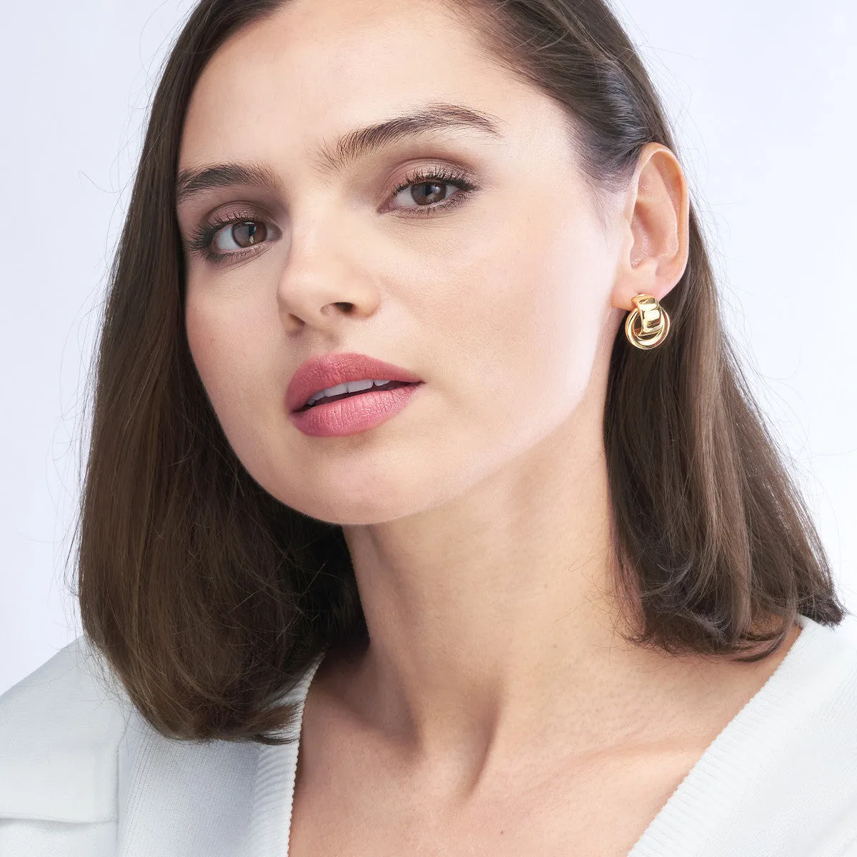 Polished Door Knocker Hoop Earrings - 14K Yellow Gold - by Dazyle