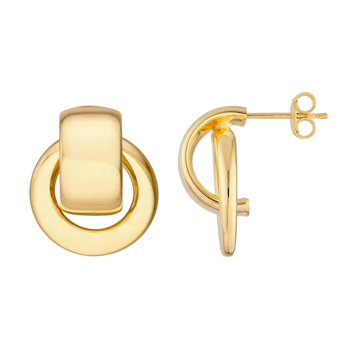 Polished Door Knocker Hoop Earrings - 14K Yellow Gold - by Dazyle