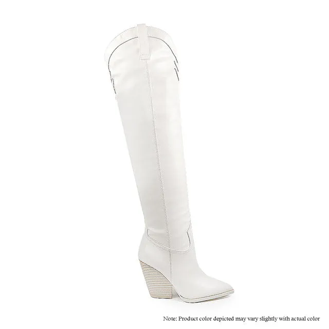 RAVIAN-2 OVER THE KNEE COW BOY BOOTS - WHITE