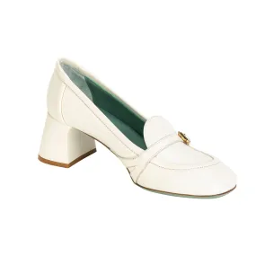 White Leather Block Heel