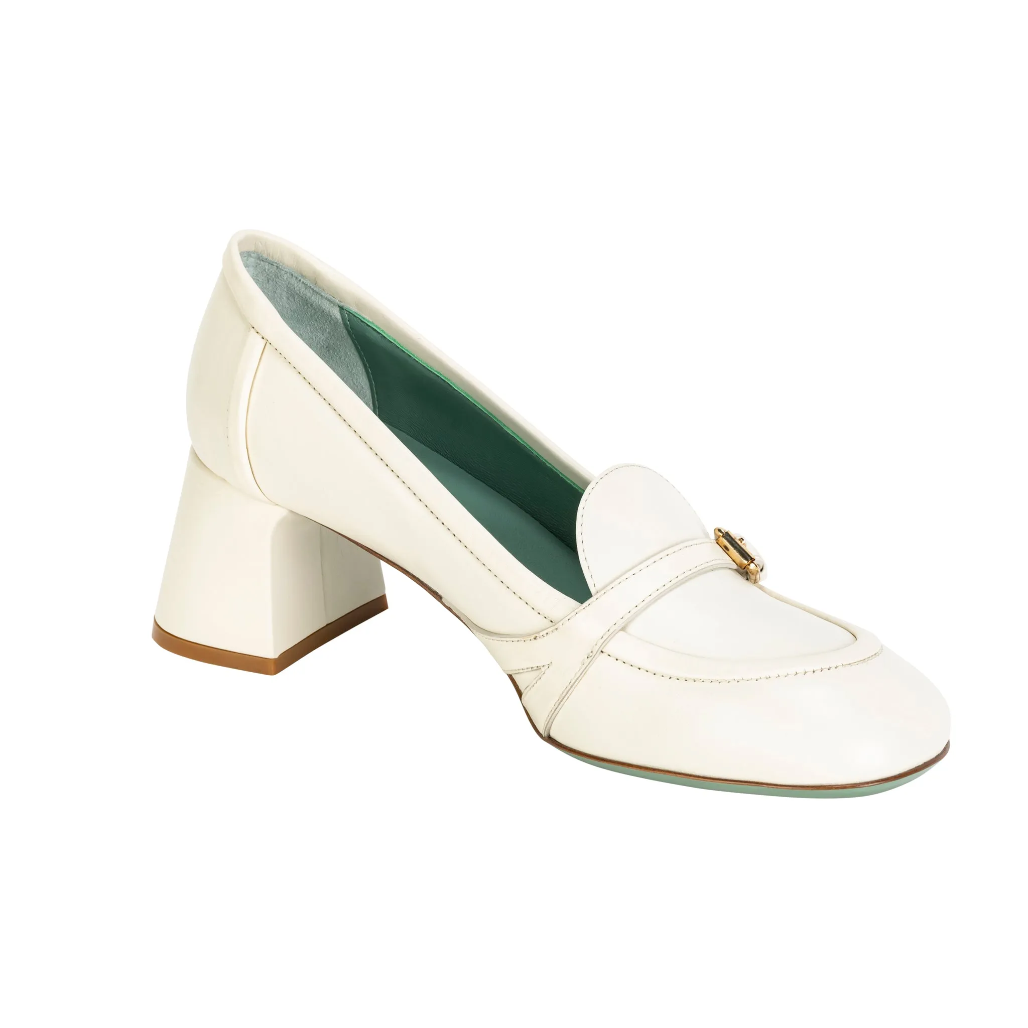 White Leather Block Heel
