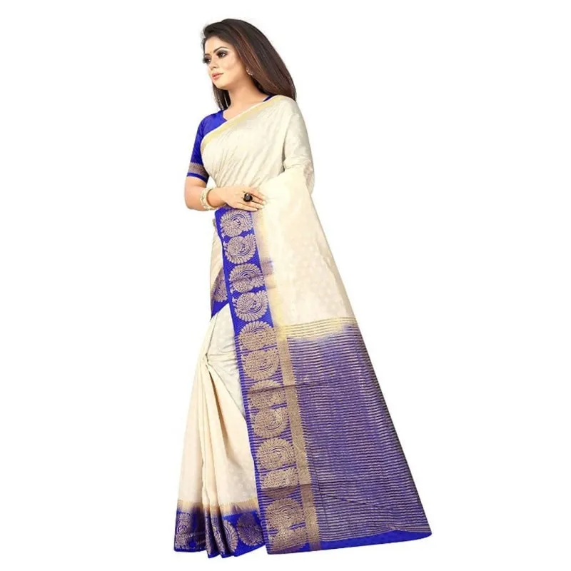 White Woven Design Kanjeevaram Saree with Blouse piece