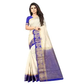 White Woven Design Kanjeevaram Saree with Blouse piece
