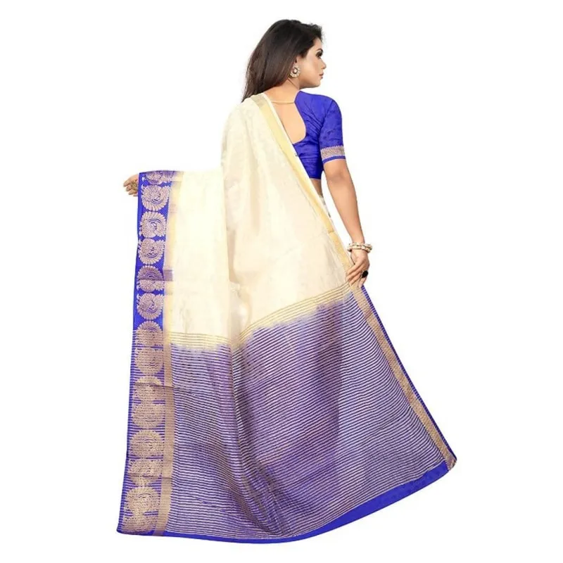 White Woven Design Kanjeevaram Saree with Blouse piece